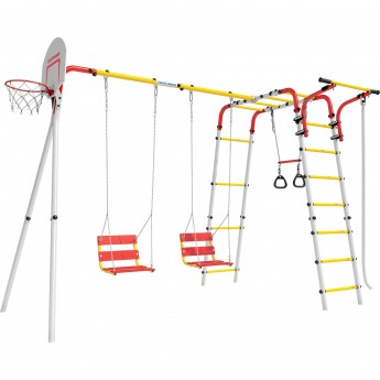 Детский спортивный комплекс для дачи ROMANA АКРОБАТ - 2 красный/желтый/белый с цепными качелями