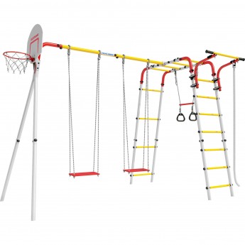 Детский спортивный комплекс для дачи ROMANA АКРОБАТ - 2 красный/желтый/белый с фанерными качелями