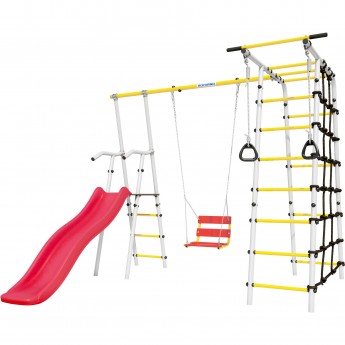 Детский спортивный комплекс для дачи ROMANA БОГАТЫРЬ (белый желтый) (с цепными качелями)