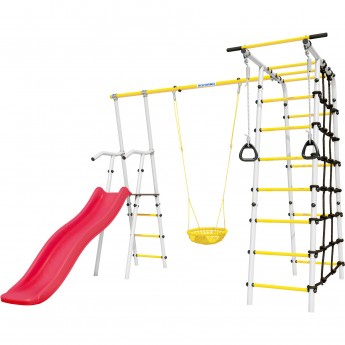 Детский спортивный комплекс для дачи ROMANA БОГАТЫРЬ (белый желтый) (с детскими качелями)