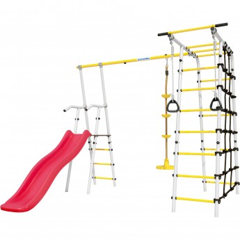 Детский спортивный комплекс для дачи ROMANA БОГАТЫРЬ (белый желтый) (с качелями Диск)