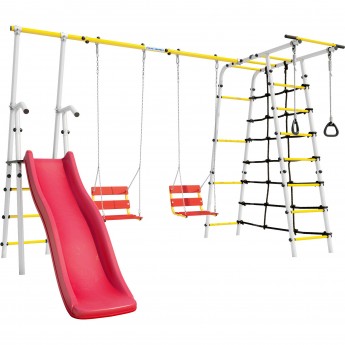 Детский спортивный комплекс для дачи ROMANA БОГАТЫРЬ ПЛЮС - 2 белый желтый с цепными качелями