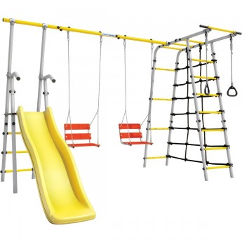 Детский спортивный комплекс для дачи ROMANA БОГАТЫРЬ ПЛЮС - 2 желтый/серый с цепными качелями