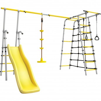 Детский спортивный комплекс для дачи ROMANA БОГАТЫРЬ ПЛЮС - 2 желтый/серый с качелями Диск