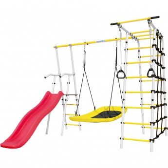 Детский спортивный комплекс для дачи ROMANA БОГАТЫРЬ серый/желтый с качелями-гнездо «Лодка»