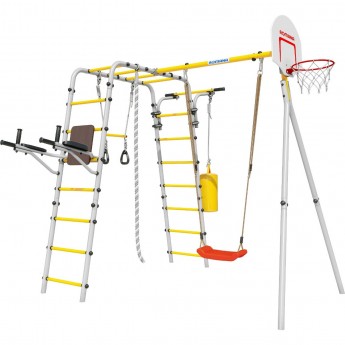 Детский спортивный комплекс для дачи ROMANA FITNESS Фитнес, желтый/серый с пластиковыми качелями