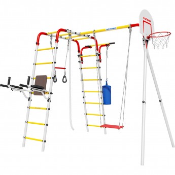 Детский спортивный комплекс для дачи ROMANA FITNESS (Фитнес, красный/белый/желтый) (с фанерными качелями)