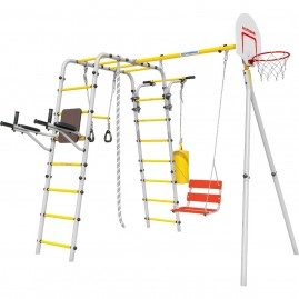 Детский спортивный комплекс для дачи ROMANA FITNESS желтый/серый с цепными качелями Детский спортивный комплекс для дачи ROMANA FITNESS желтый/серый с цепными качелями
