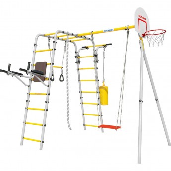 Детский спортивный комплекс для дачи ROMANA FITNESS желтый/серый с фанерными качелями