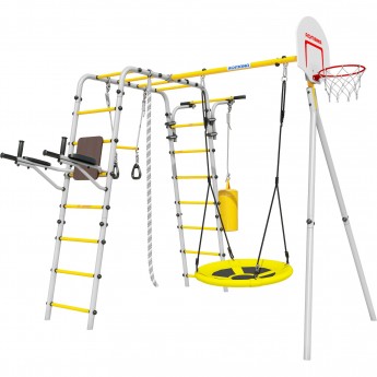 Детский спортивный комплекс для дачи ROMANA FITNESS желтый/серый с качелями гнездо