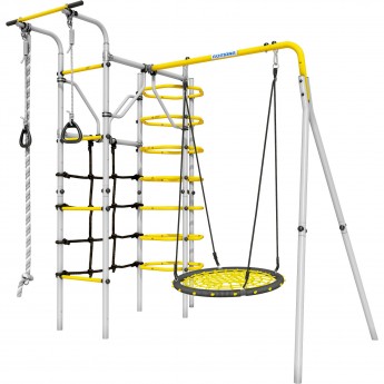 Детский спортивный комплекс для дачи ROMANA КОСМОС желтый/серый сетка-гнездо