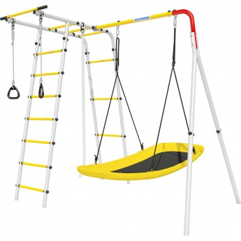 Детский спортивный комплекс для дачи ROMANA ЛЕСНАЯ ПОЛЯНА - 3 красный/желтый/белый с качелями лодка