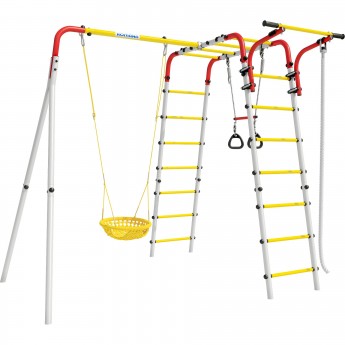 Детский спортивный комплекс для дачи ROMANA ВЕСЕЛАЯ ЛУЖАЙКА - 2 красный/желтый/белый с детскими качелями