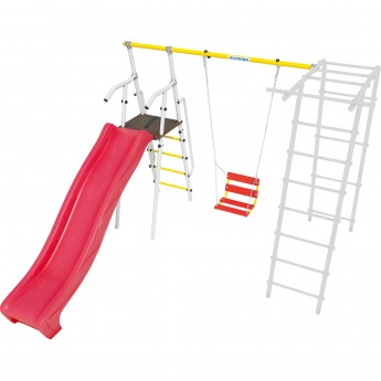 Дополнительный комплект с горкой 1200 мм к дачному комплексу ROMANA для высоты балки качелей 2050 мм белый/красный/желтый цепные качели Дополнительный комплект с горкой 1200 мм к дачному комплексу ROMANA для высоты балки качелей 2050 мм белый/красный/желтый цепные качели