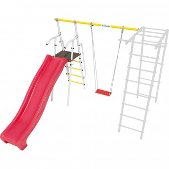 Дополнительный комплект с горкой 1200 мм к дачному комплексу ROMANA для высоты балки качелей 2050 мм белый/красный/желтый фанерные качели Дополнительный комплект с горкой 1200 мм к дачному комплексу ROMANA для высоты балки качелей 2050 мм белый/красный/желтый фанерные качели