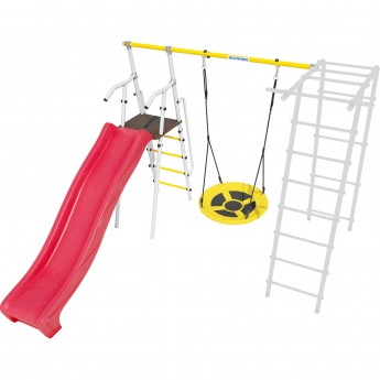 Дополнительный комплект с горкой 1200 мм к дачному комплексу ROMANA для высоты балки качелей 2050 мм белый/красный/желтый качели гнездо Дополнительный комплект с горкой 1200 мм к дачному комплексу ROMANA для высоты балки качелей 2050 мм белый/красный/желтый качели гнездо