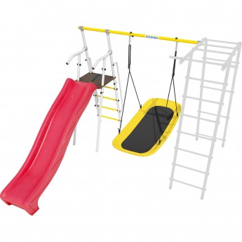 Дополнительный комплект с горкой 1200 мм к дачному комплексу ROMANA для высоты балки качелей 2050 мм белый/красный/желтый качели лодка Дополнительный комплект с горкой 1200 мм к дачному комплексу ROMANA для высоты балки качелей 2050 мм белый/красный/желтый качели лодка