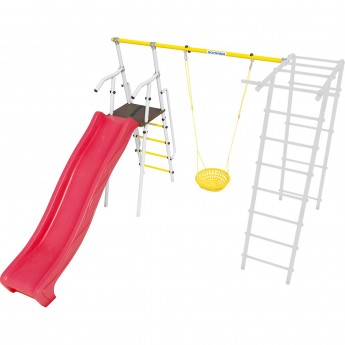 Дополнительный комплект с горкой 1200 мм к дачному комплексу ROMANA, только для высоты балки качелей 2050 мм, с детскими качелями Дополнительный комплект с горкой 1200 мм к дачному комплексу ROMANA, только для высоты балки качелей 2050 мм, с детскими качелями